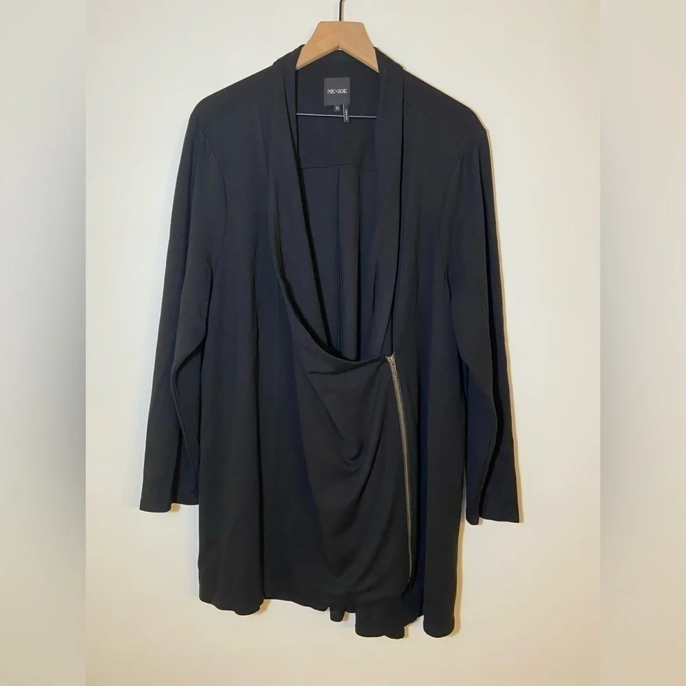 Nic + Zoe Half Zip Cardigan Sweater Womens 2X Black Long Sleeve Viscose